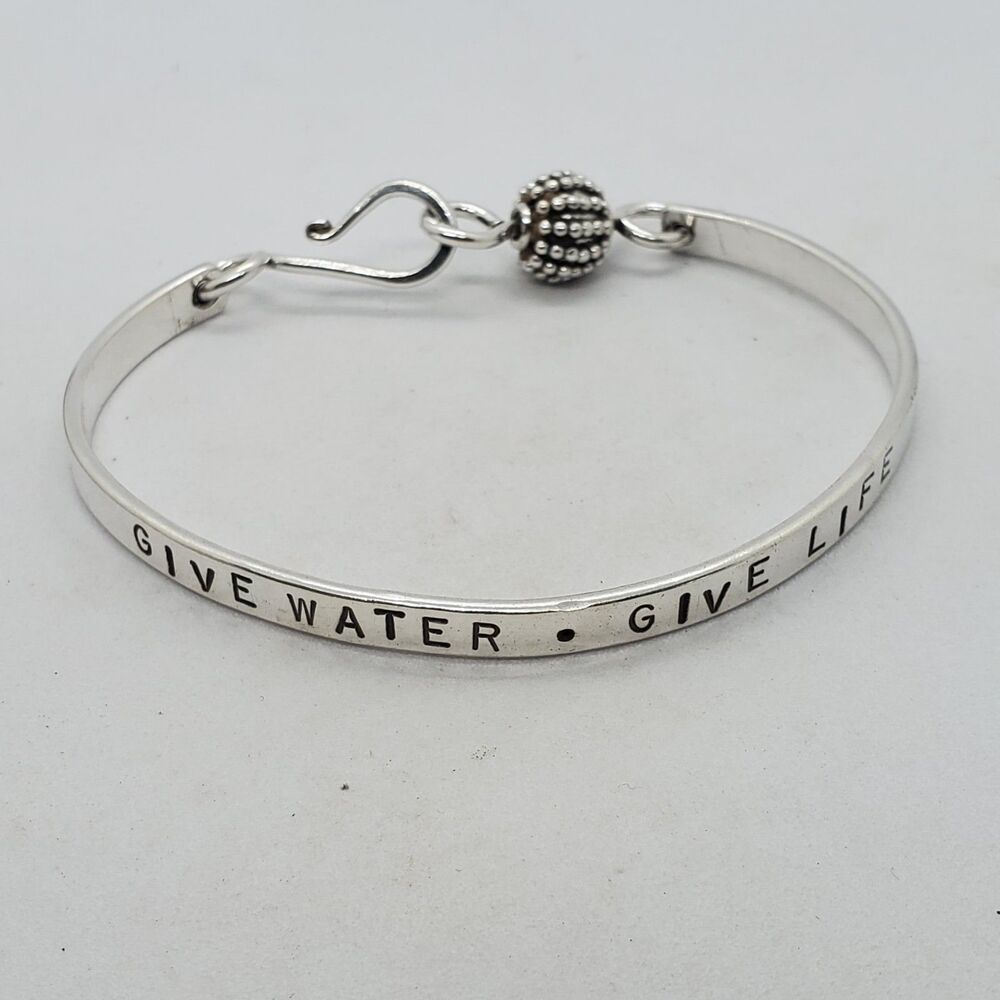 Sterling Silver Hand Stamped Give Water Give Life Bracelet 925